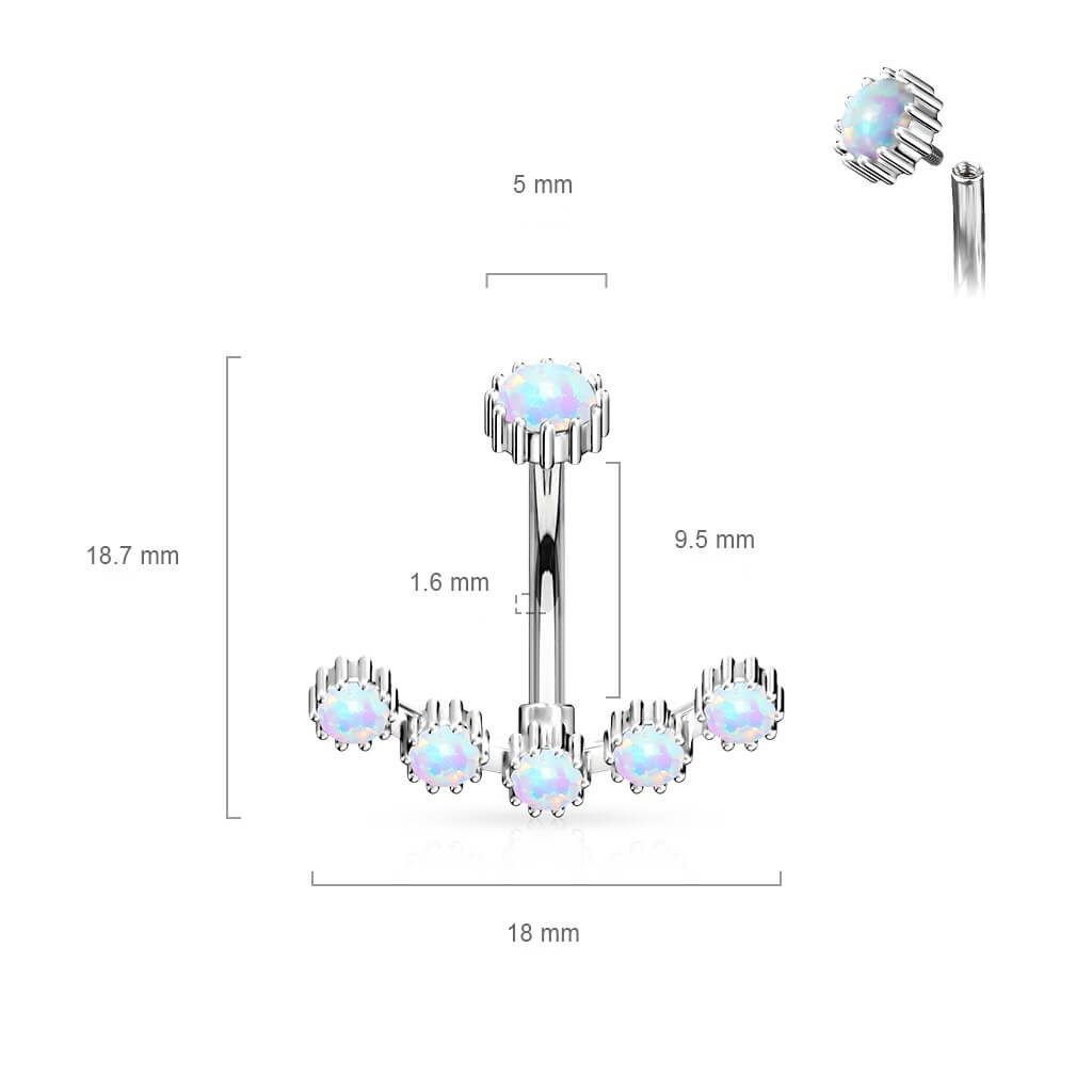 Piercing Ombelico Opali e argento Filettatura Interna