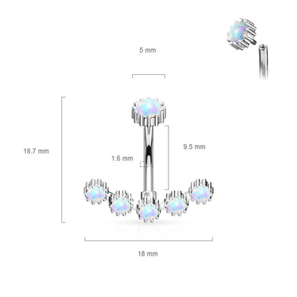 Piercing Ombelico Opali e argento Filettatura Interna