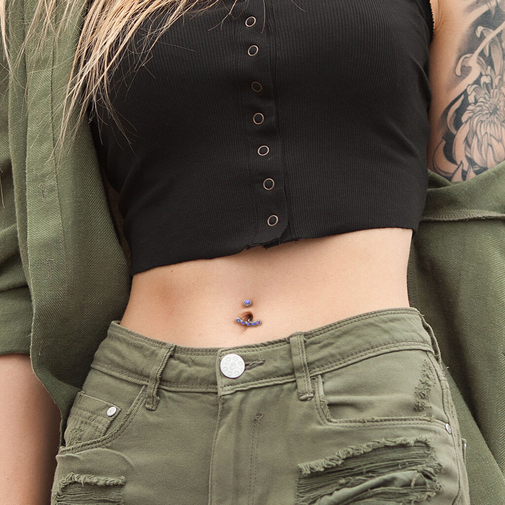 Belly Button Piercing Opal Silver Internally Threaded