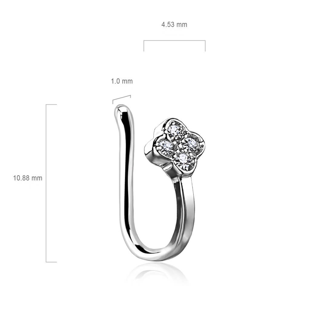 Faux Piercing au nez Fleur Zircone Argent Pliable