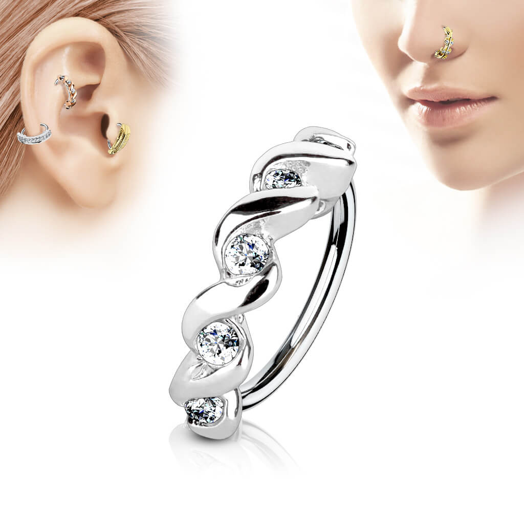 Anello Piercing Anello motivo onde con zircone Pieghevole