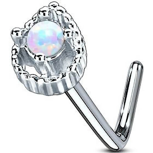 Nose L-Shape Drop Opal Silver