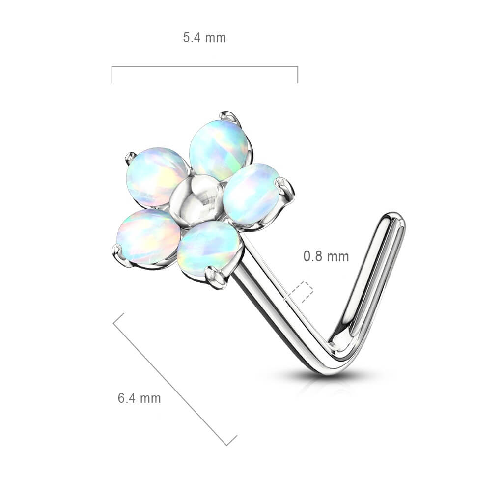 Nose L-Shape Flower Opal Silver