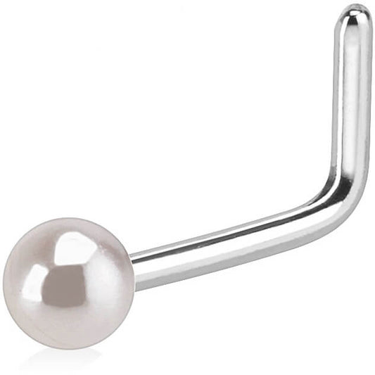 Nose L-Shape Pearl Silver