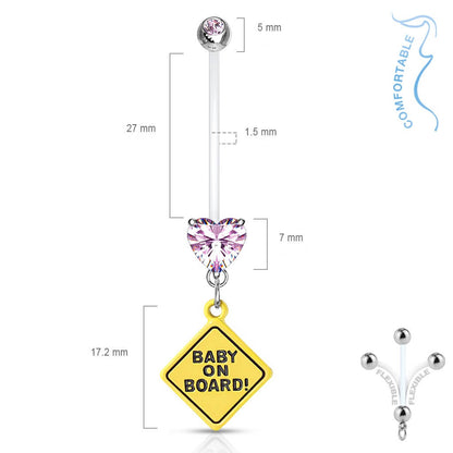 Piercing Nombril Pendentif Pieds de Bébé Coeur Zircone