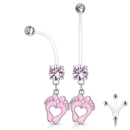 Piercing Nombril Pendentif Pieds de Bébé Zircone