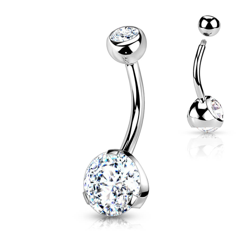 Belly Button Piercing Zirconia Round Silver