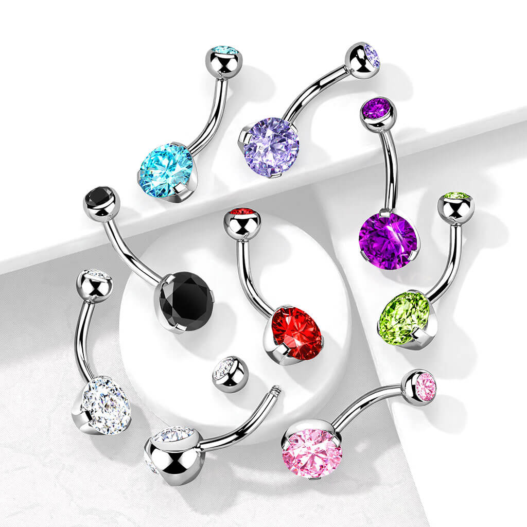 Belly Button Piercing Zirconia Round Silver