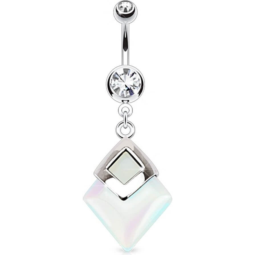 Piercing Nombril Pendentif Losange Pierre Semi-Précieuse Opalite