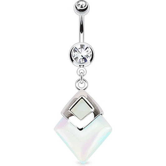 Piercing Nombril Pendentif Losange Pierre Semi-Précieuse Opalite