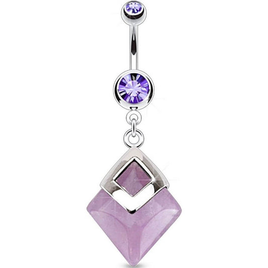 Belly Button Piercing Diamond shaped dangle Ametyst Semi-Precious Stone