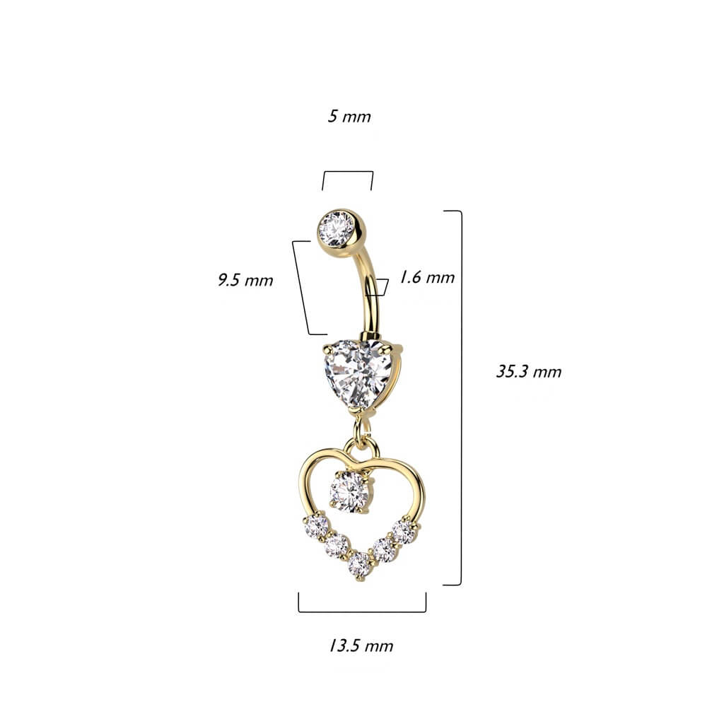 Belly Button Piercing Heart dangle Zirconia