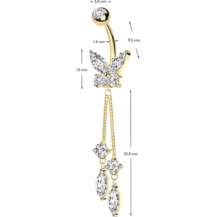 Piercing ombligo Mariposa de Circonitas y Colgante