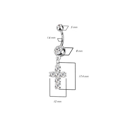 Piercing Nombril Pendentif Croix Zircone