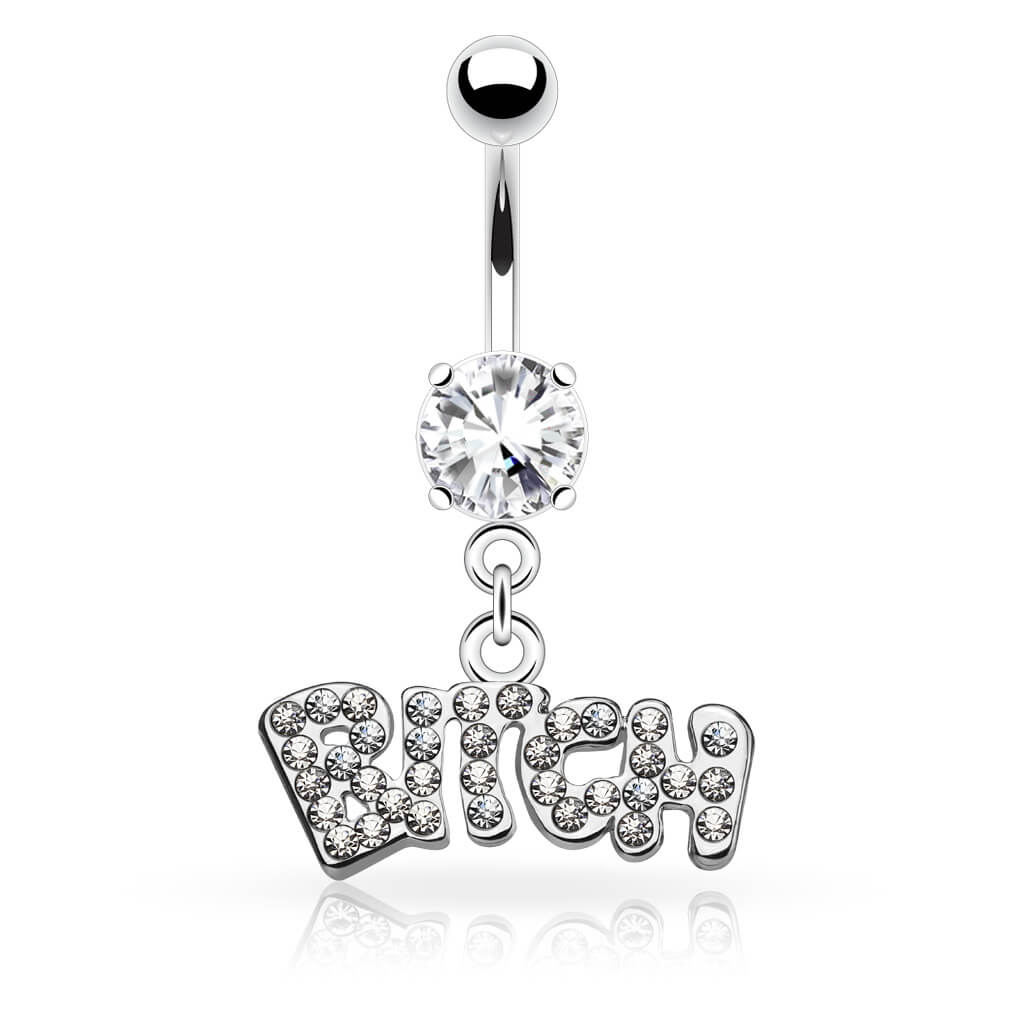 Bauchnabelpiercing BITCH beweglich Zirkonia Silber