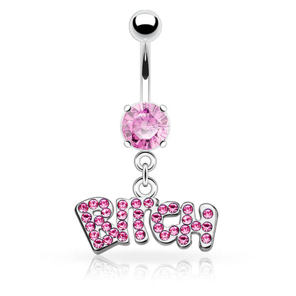 Piercing Nombril Pendentif BITCH Zircone Argent