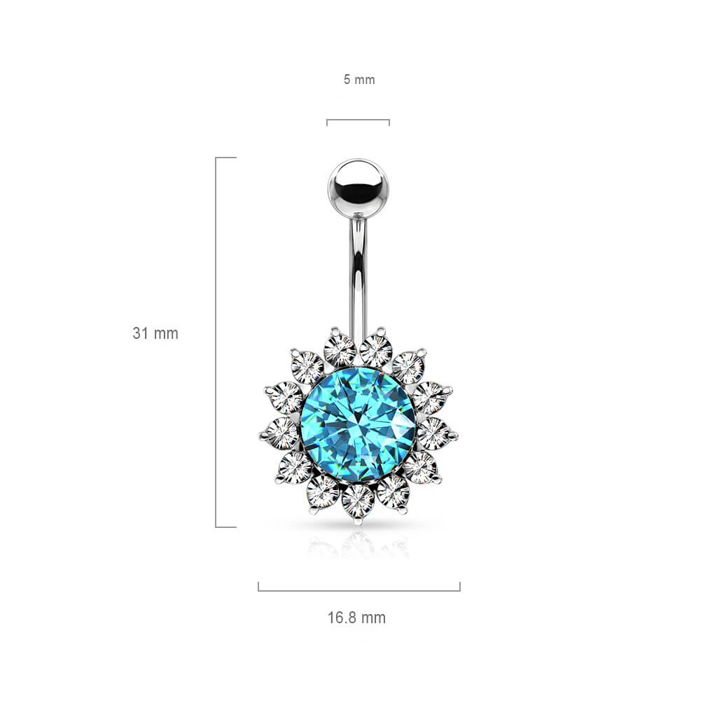 Belly Button Piercing Sun Zirconia Silver