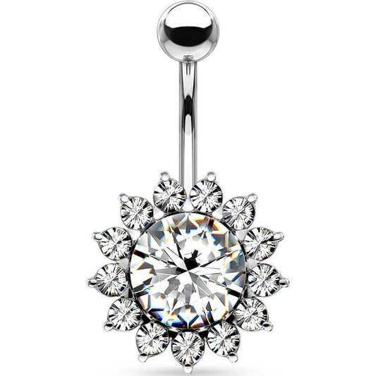 Belly Button Piercing Sun Zirconia Silver