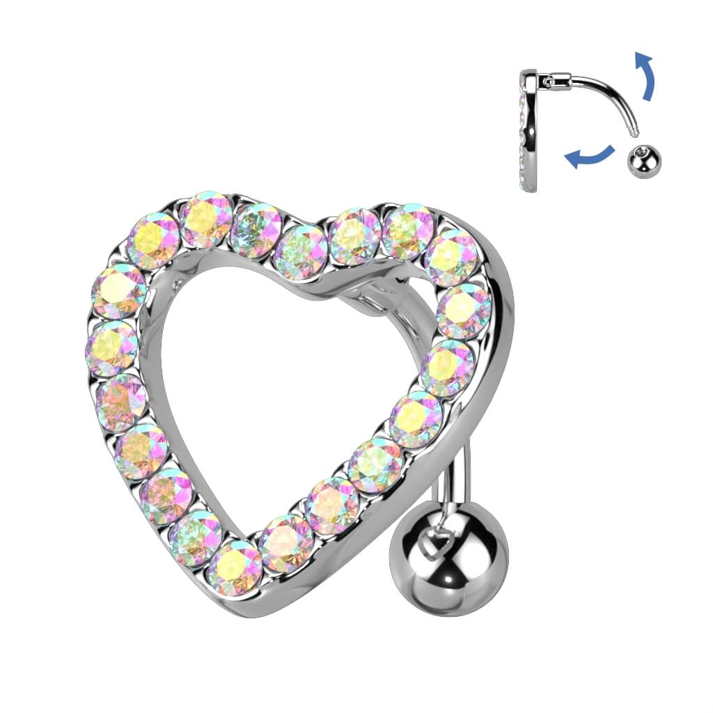 Belly Button Piercing Top Down Heart Zirconia