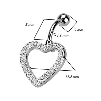 Belly Button Piercing Top Down Heart Zirconia