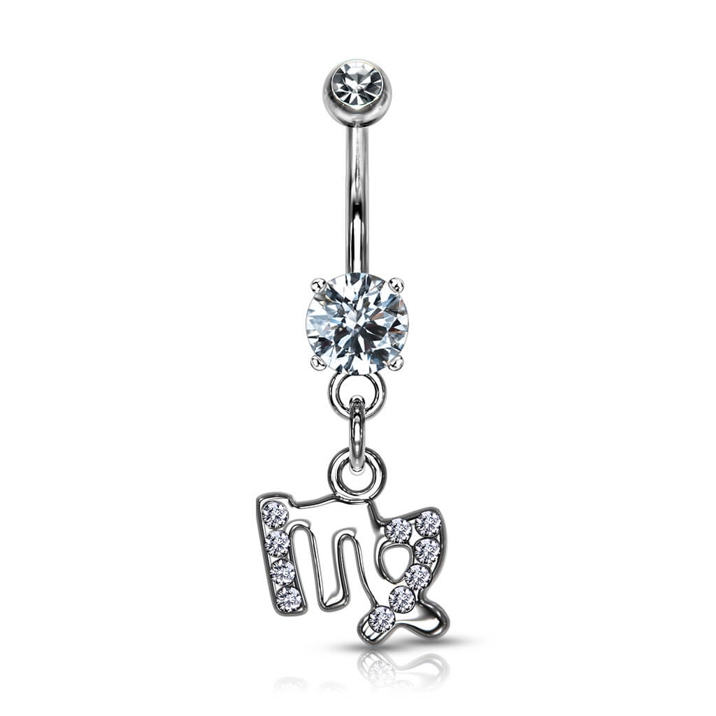 Piercing Nombril Pendentif Signe du Zodiaque Zircone Argent