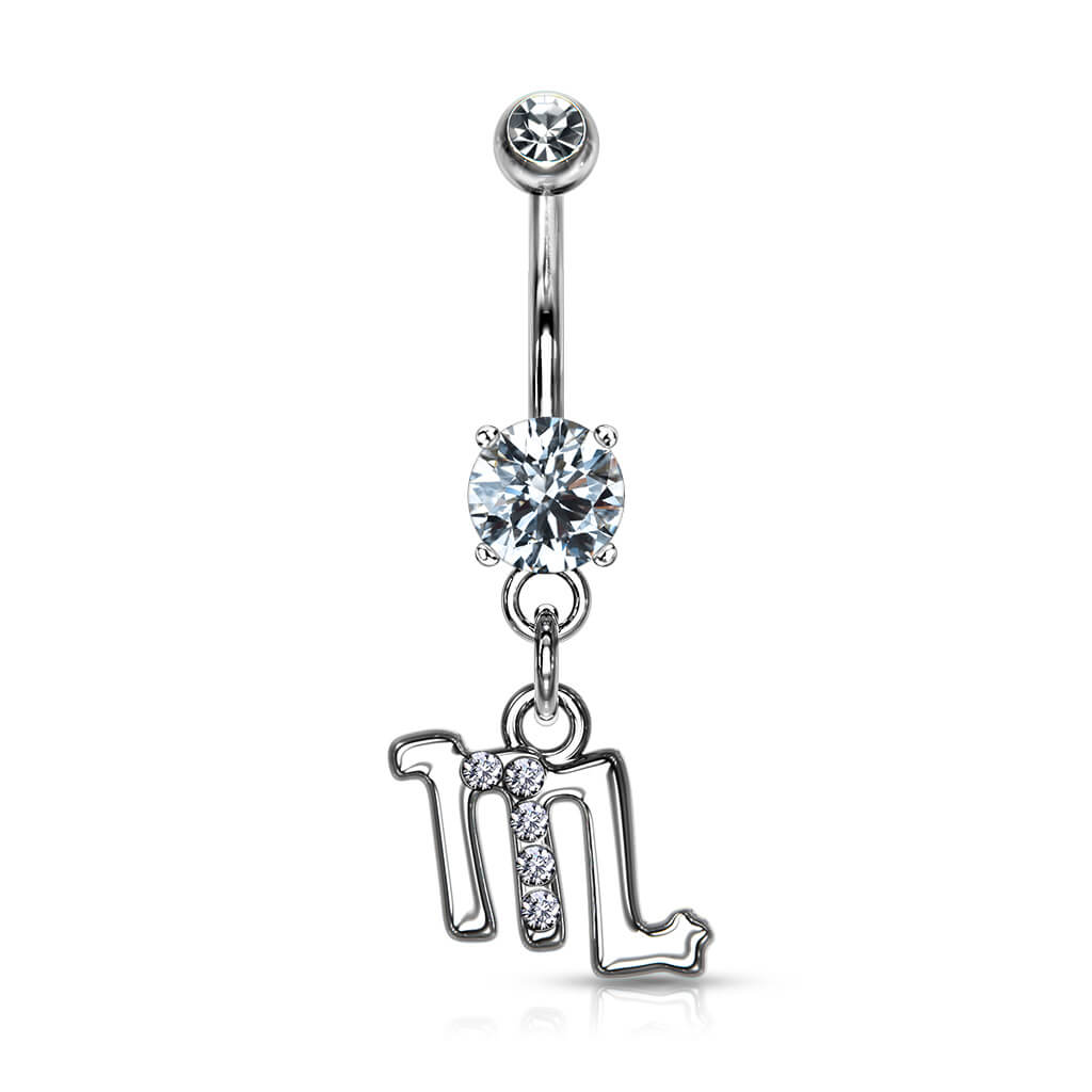 Belly Button Piercing Zodiac sign dangle Zirconia Silver