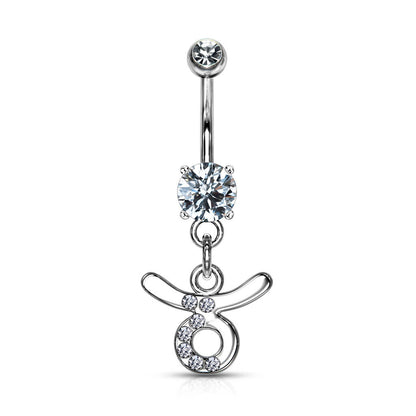 Piercing Nombril Pendentif Signe du Zodiaque Zircone Argent