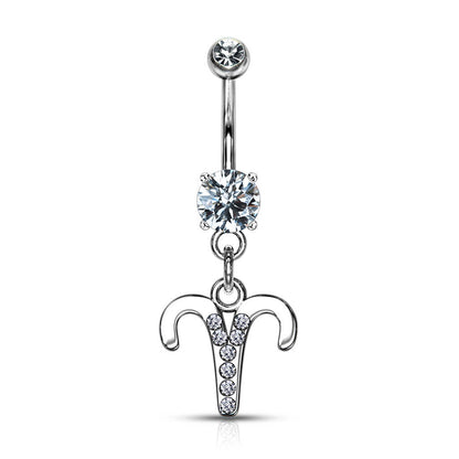 Belly Button Piercing Zodiac sign dangle Zirconia Silver