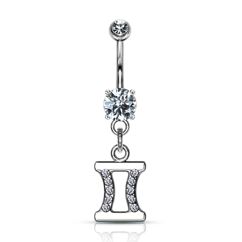 Belly Button Piercing Zodiac sign dangle Zirconia Silver