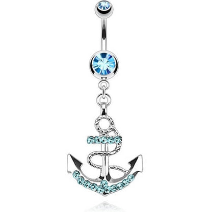 Piercing Nombril Pendentif Ancre Zircone Argent