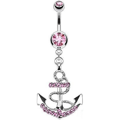 Belly Button Piercing Anchor dangle Zirconia Silver