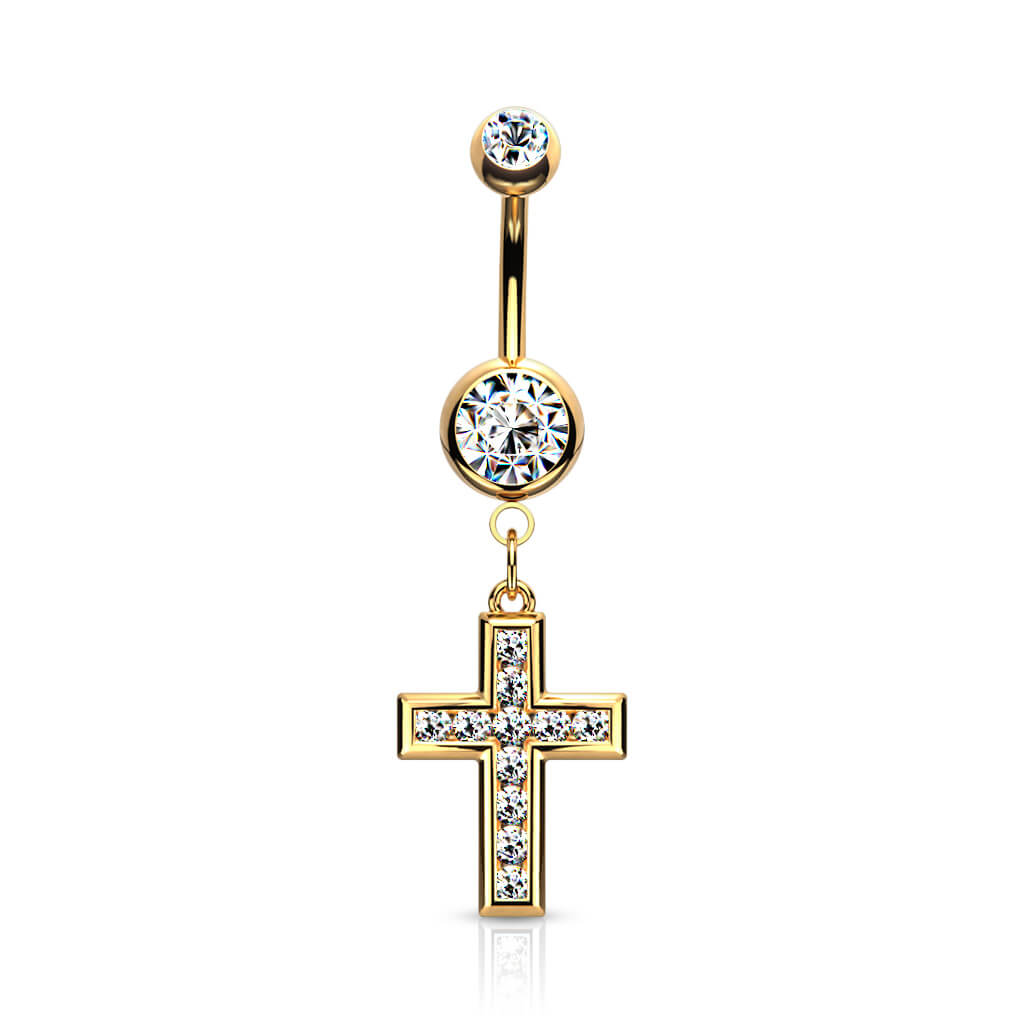 Belly Button Piercing Cross dangle Zirconia