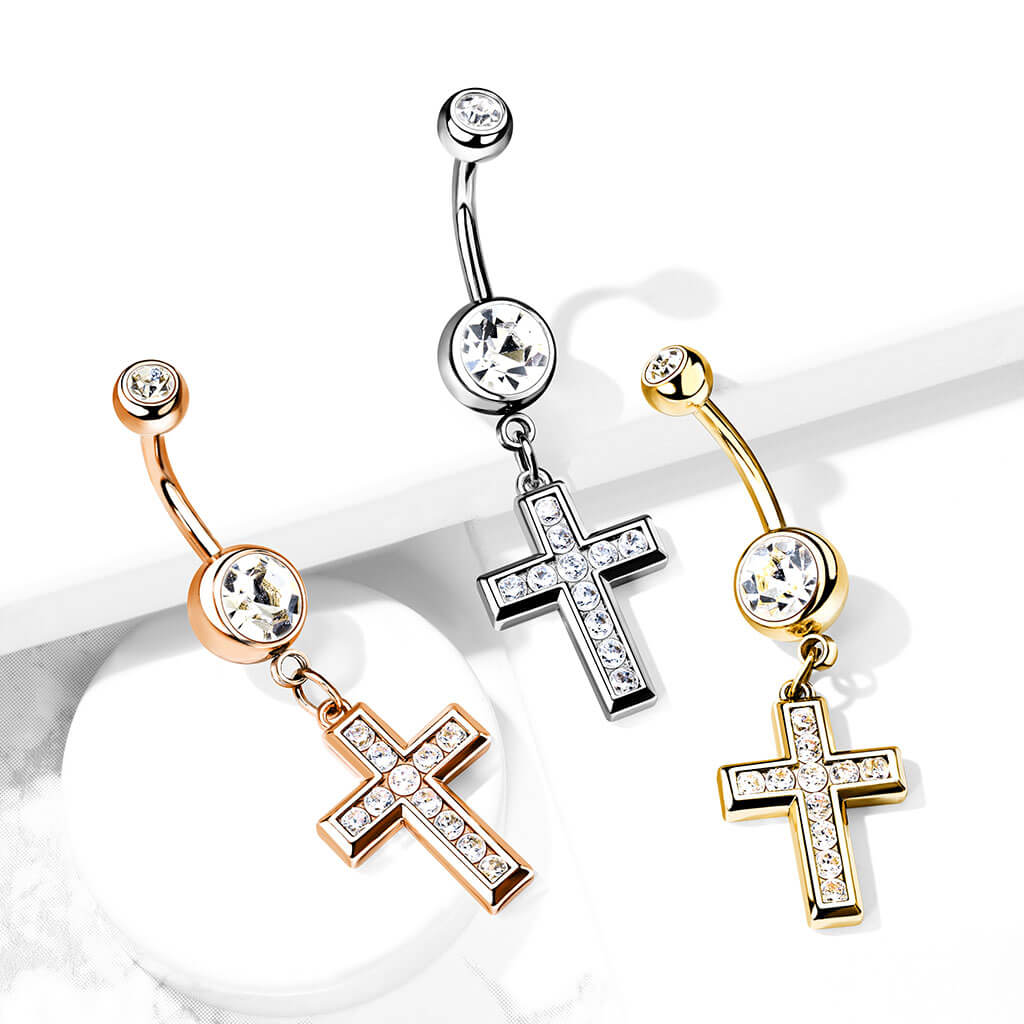 Belly Button Piercing Cross dangle Zirconia