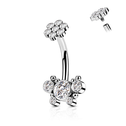 Belly Button Piercing Flower Zirconia Internally Threaded