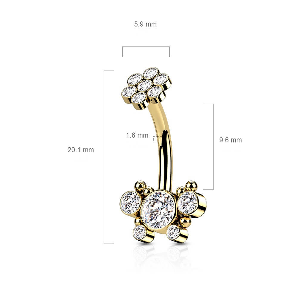 Belly Button Piercing Flower Zirconia Internally Threaded