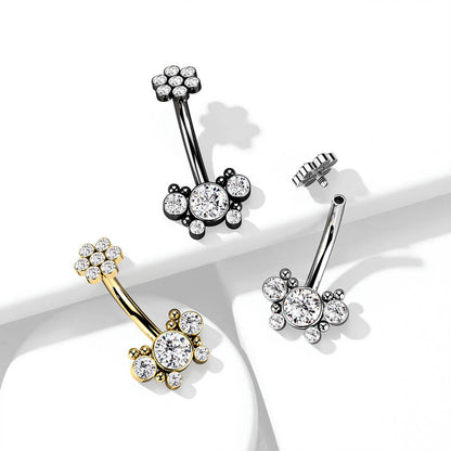 Belly Button Piercing Flower Zirconia Internally Threaded