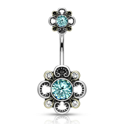 Belly Button Piercing Flower Zirconia Silver