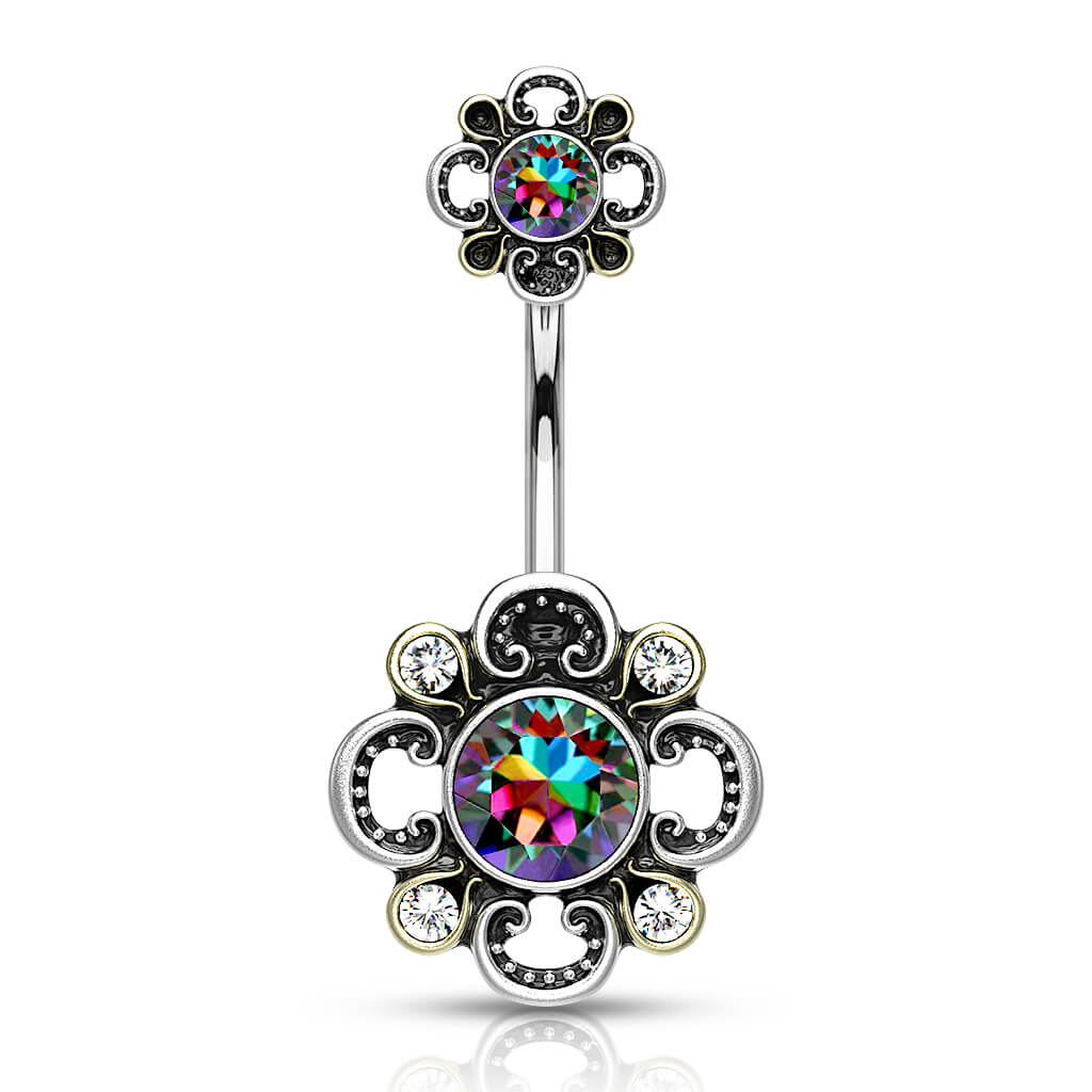 Belly Button Piercing Flower Zirconia Silver