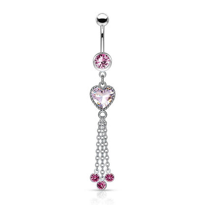 Belly Button Piercing Heart dangle Zirconia Silver