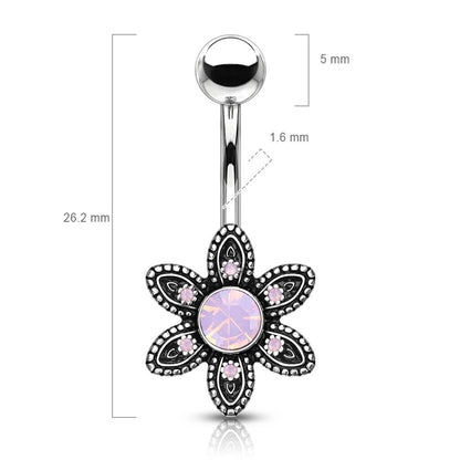 Belly Button Piercing Flower Opal Silver