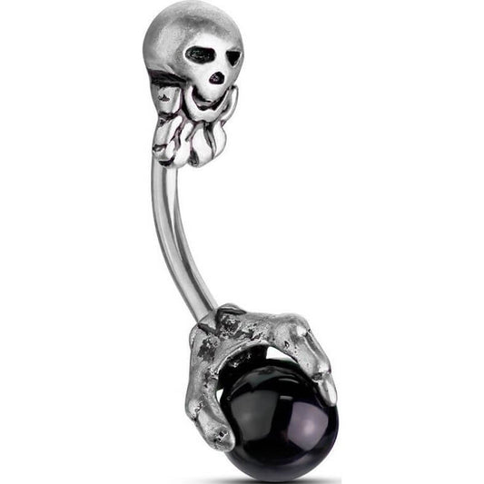 Bauchnabelpiercing Totenkopf Klaue Silber