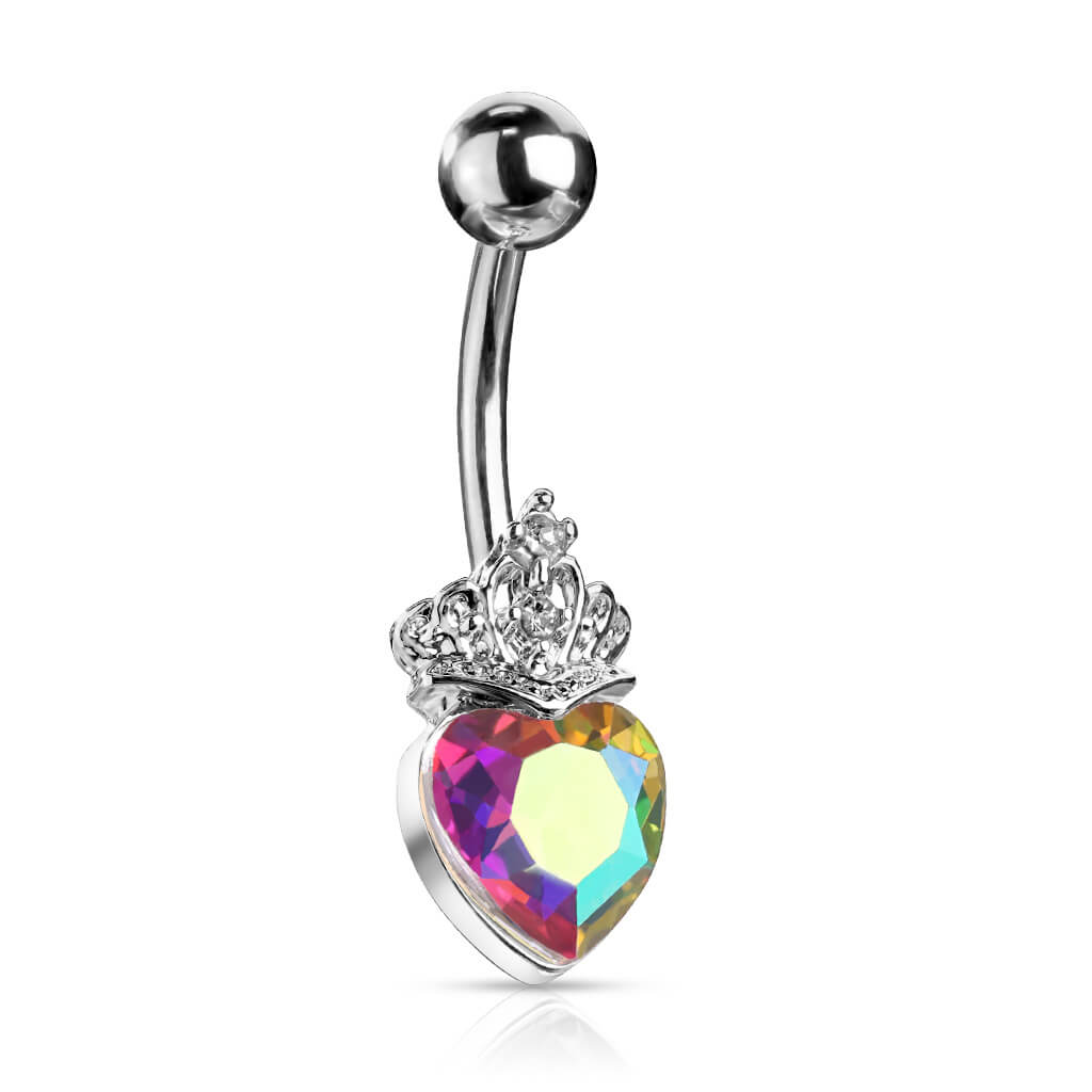 Piercing Ombelico Cuore coronato argento e zirconi