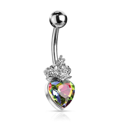 Belly Button Piercing Heart Crown Zirconia Silver