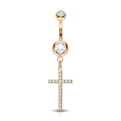 Belly Button Piercing Cross dangle Zirconia