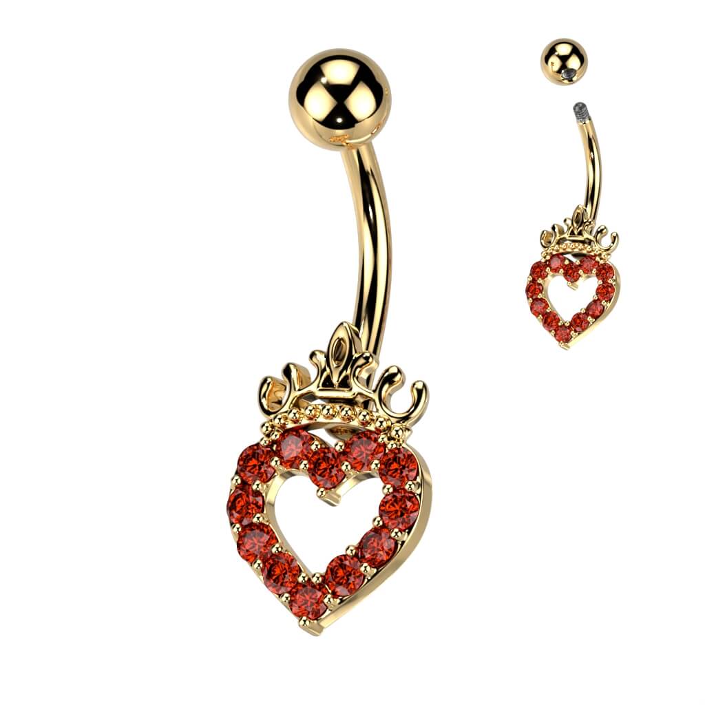 Piercing Ombelico Cuore di zirconi coronato