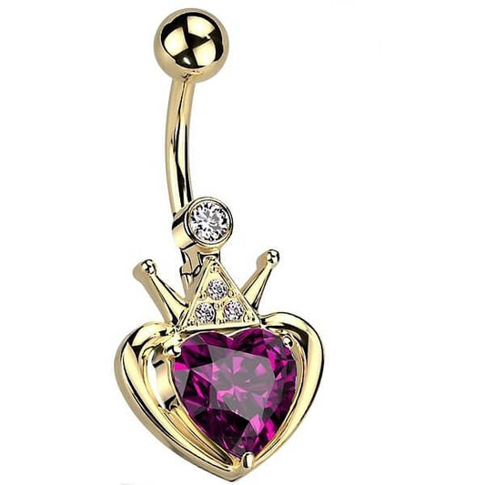 Belly Button Piercing Heart Crown Zirconia