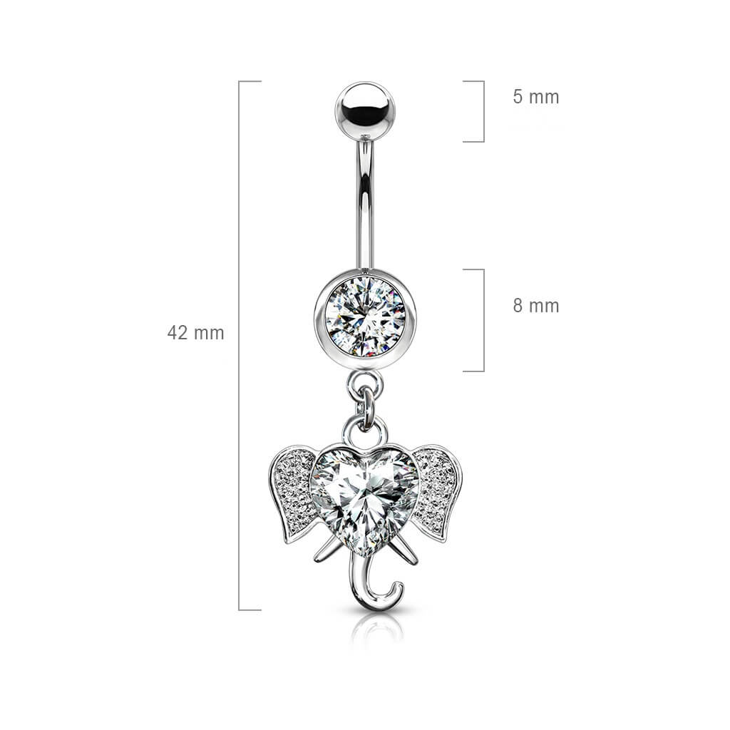 Belly Button Piercing Elephant dangle Zirconia Silver