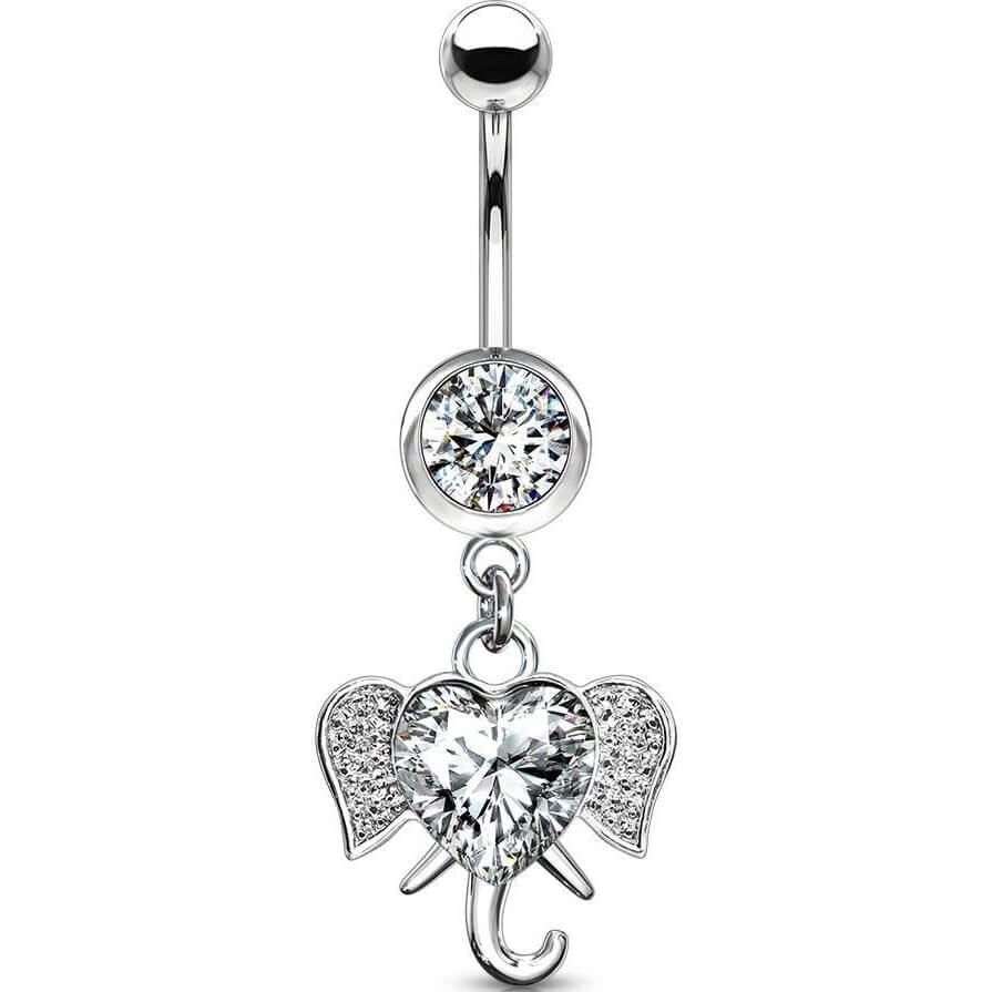 Piercing ombligo Elefante colgante Circonita Plata