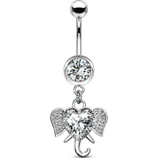 Belly Button Piercing Elephant dangle Zirconia Silver