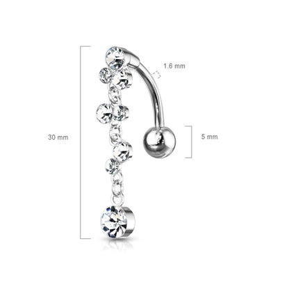 Belly Button Piercing Top Down Bubbles dangle Zirconia Silver